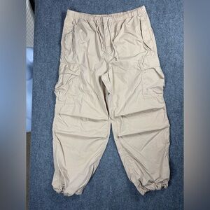 TNA Aritzia Cargo Pants Tan Elastic Waist Drawstring Utility Pants XL